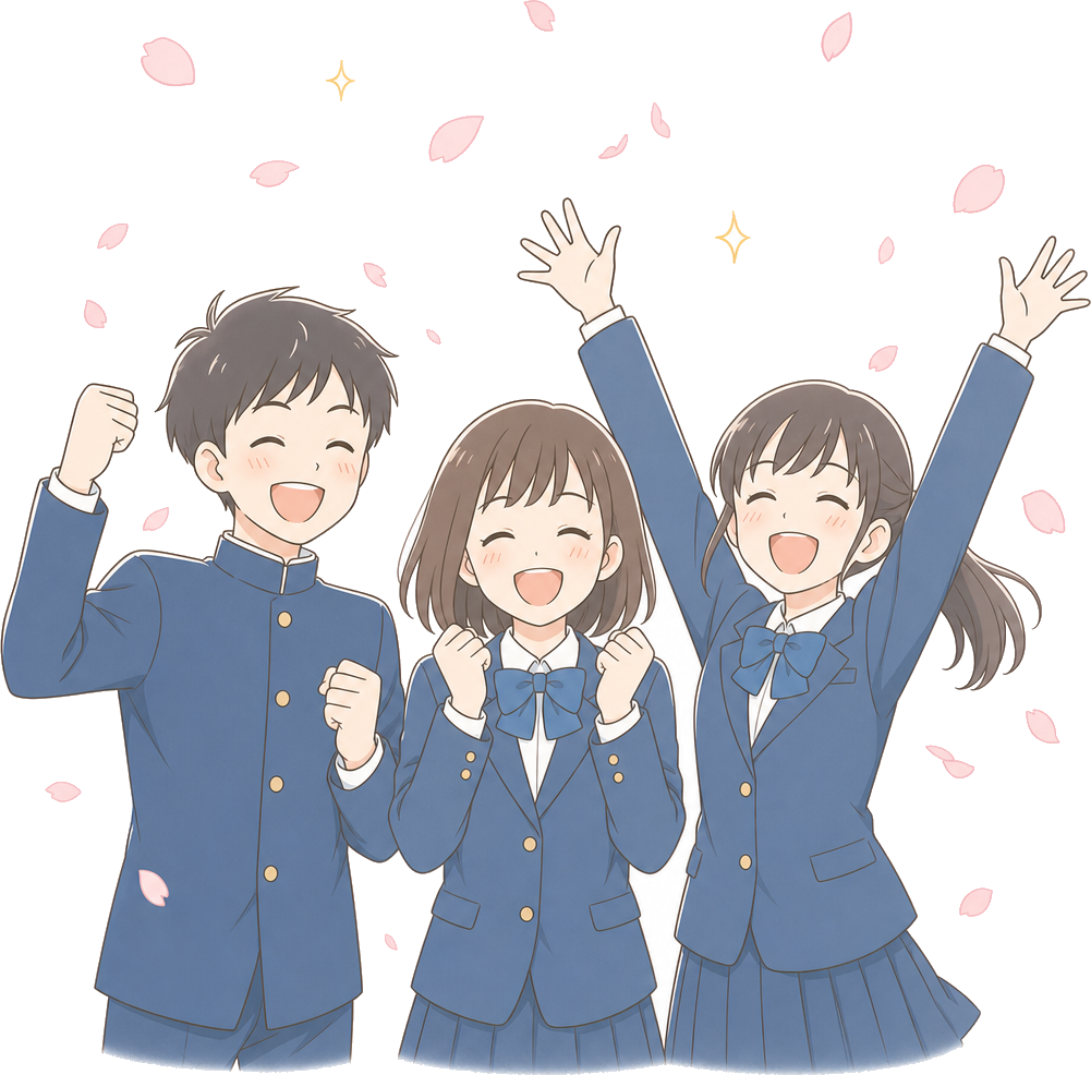 合格を喜ぶ生徒たち
