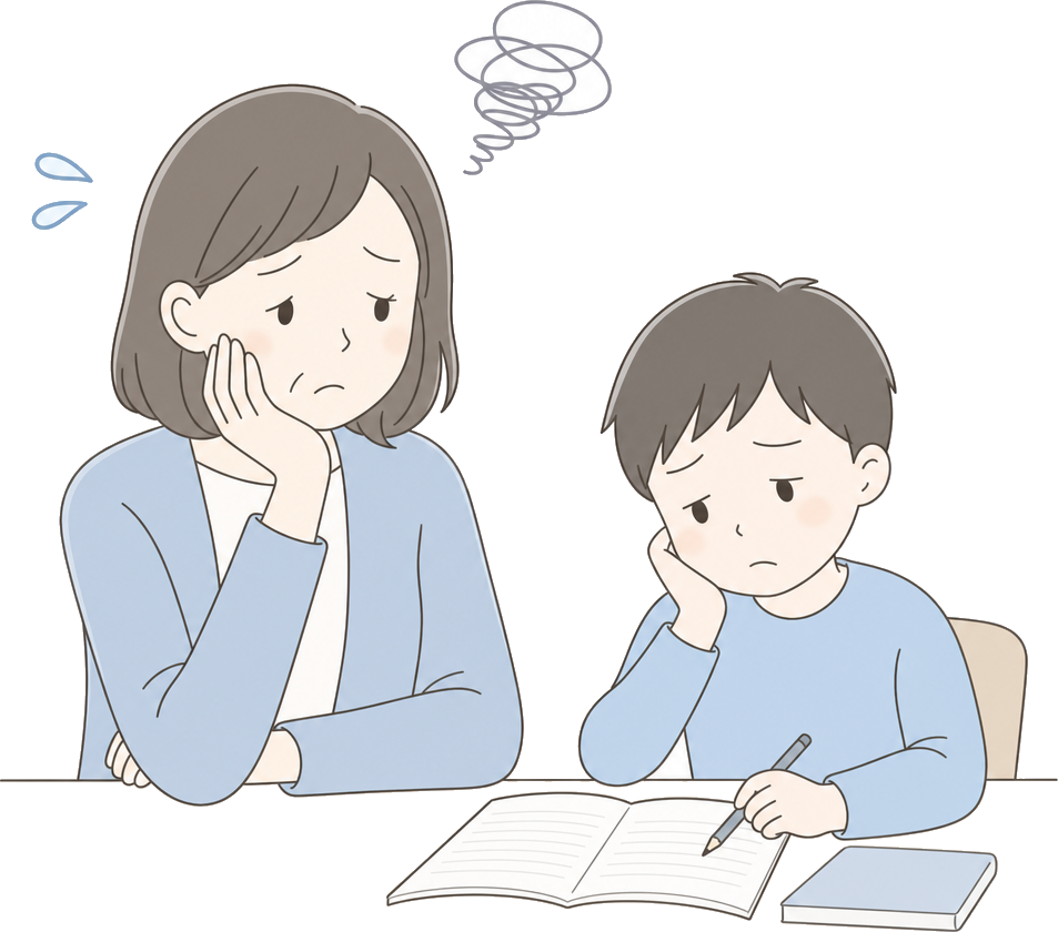 子どもを塾に通わせようか悩む保護者のイラスト